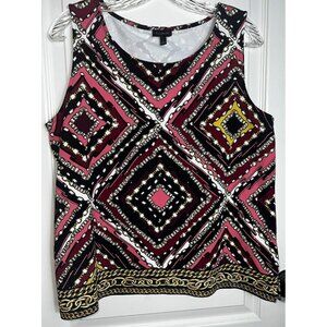Talbots Dressy Sleeveless Tank Top Women’s Size Large Geometric and chains‎